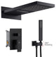CASAINC 22" Wall Mounted Luxury Waterfall Shower System w Handheld Spray, Matte Black