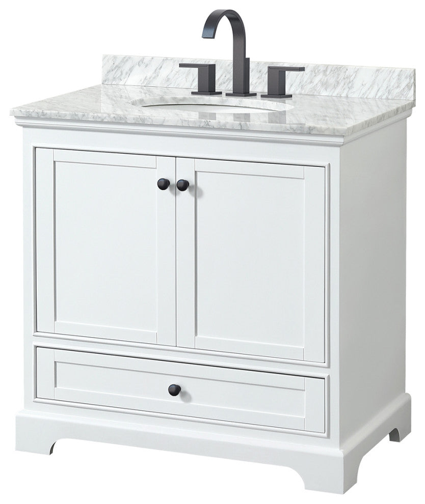 Deborah 36" Single Vanity in White, Top, Oval Sink, Matte Black Trim