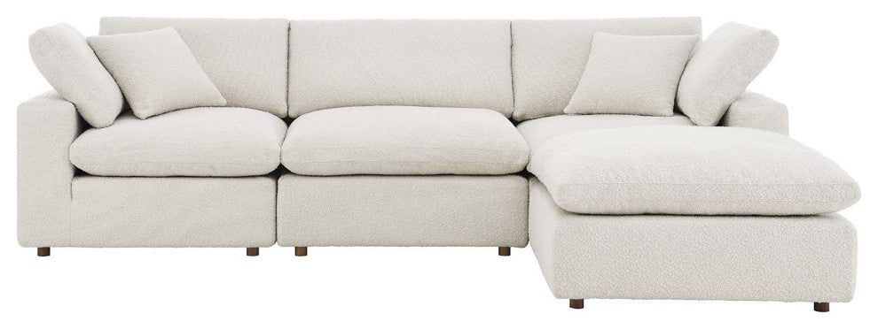 Commix Down Filled Overstuffed Boucle Fabric 4-Piece Sectional Sofa, Ivory