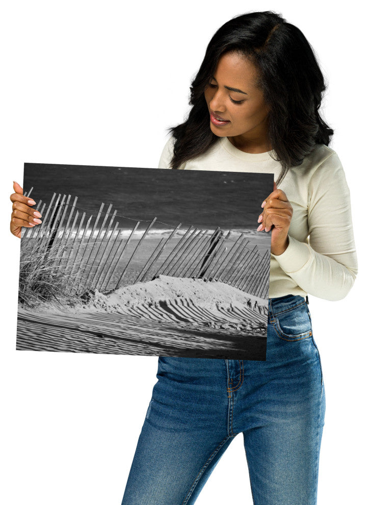 Sandy Beach Fence Landscape Photo, Beach Unframed Wall Art Print, 12" X 16"