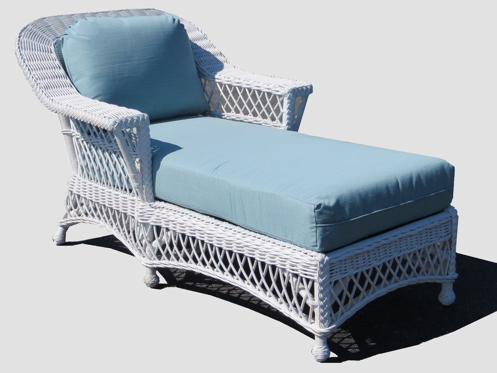 Bar Harbor Chaise Lounge, White, Baja-Lemon Fabric