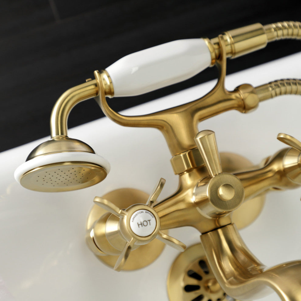 KS245SB Tub Wall Mount Clawfoot Tub Faucet With Hand Shower, Brushed Brass