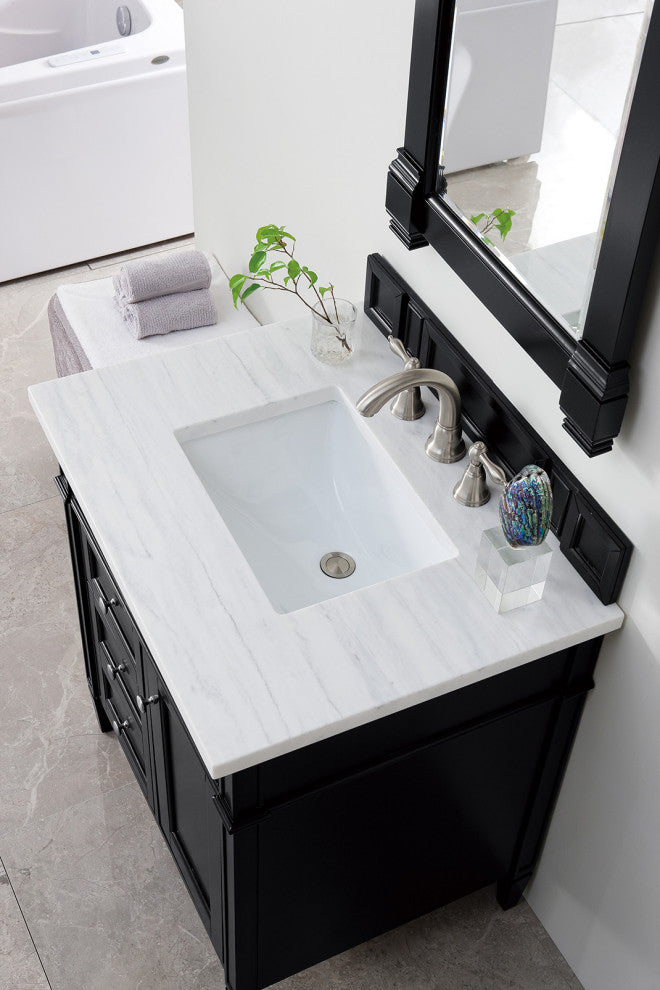 James Martin 650-V30-BKO-3AF 30" Black Onyx Vanity w/ Solid Surface Top