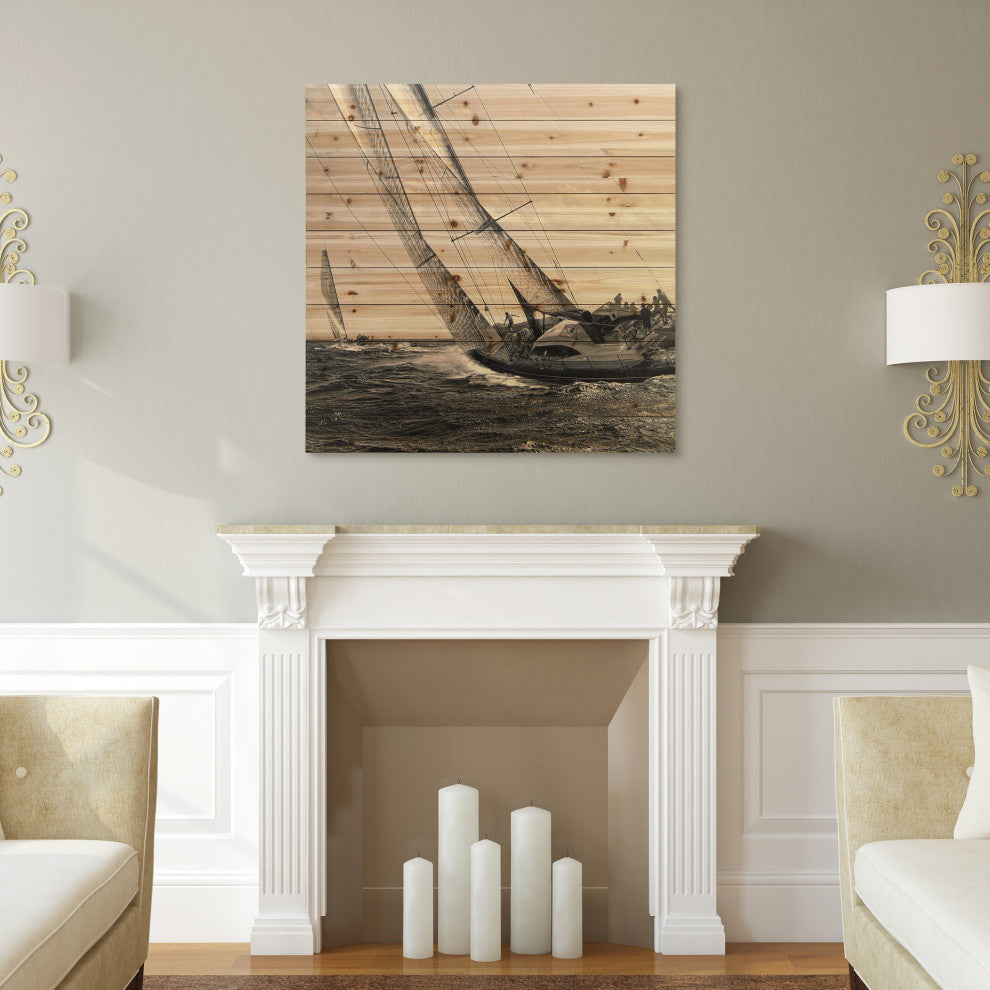 "Regatta" Wall Art Giclee Printed On Solid Fir Wood Planks
