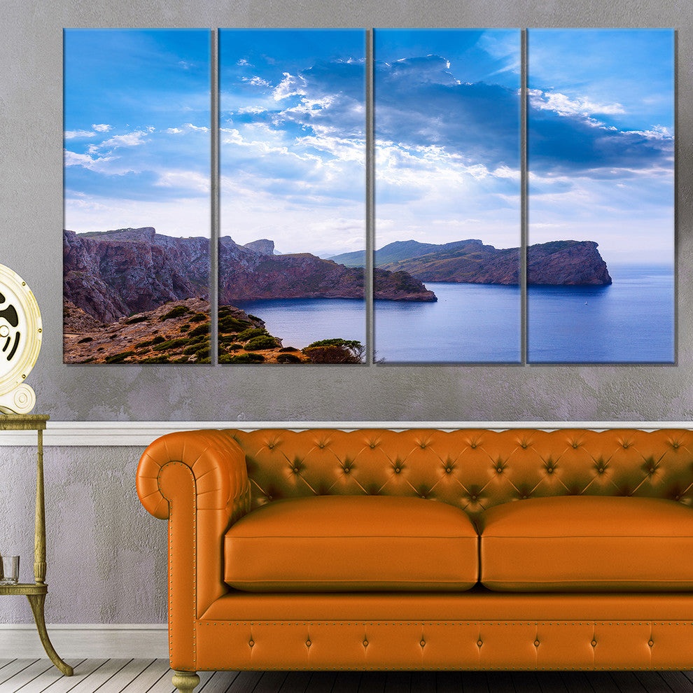 "Majorca Formentor Cape Rocks" Extra Large Seascape Art Canvas, 4Panel, 48"x28"