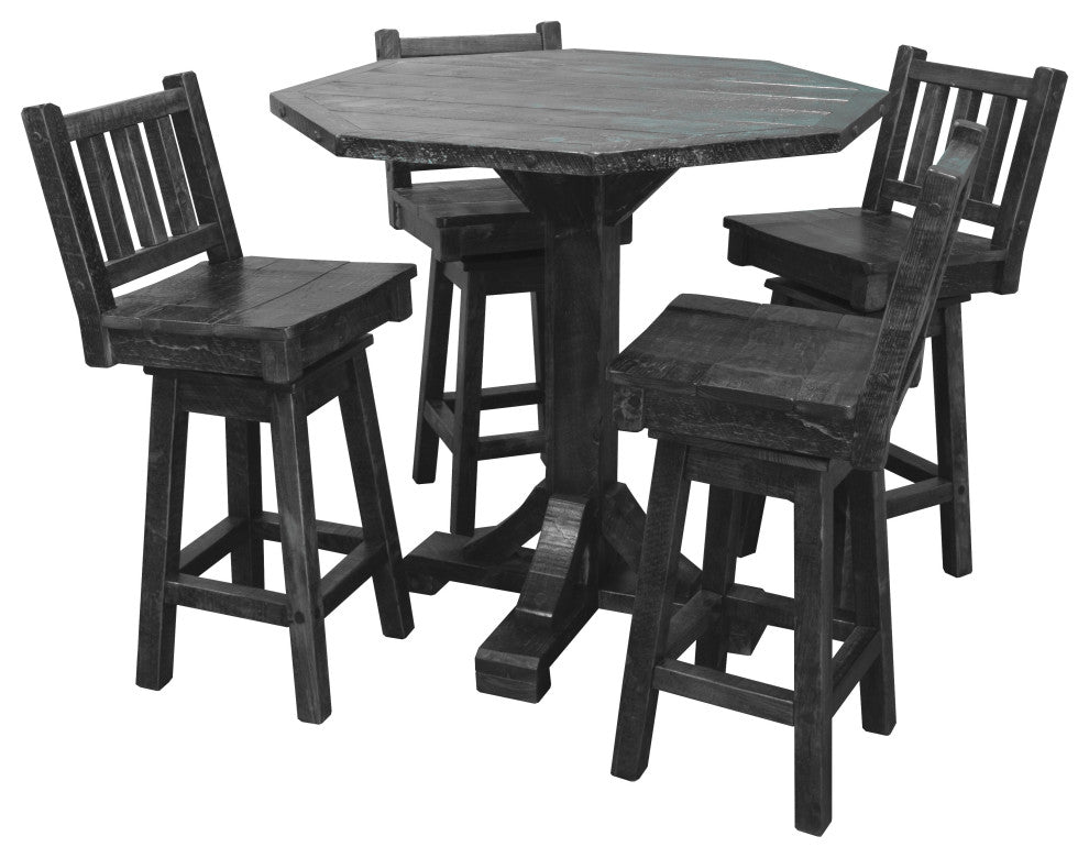 Barnwood Style Timber Peg 5-Piece Bistro Set, Smokey Gray, 42 Inch, Bar Height