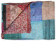 60" X 90" Blue Brown and Green Kantha Cotton Patchwork Throw with Embroidery