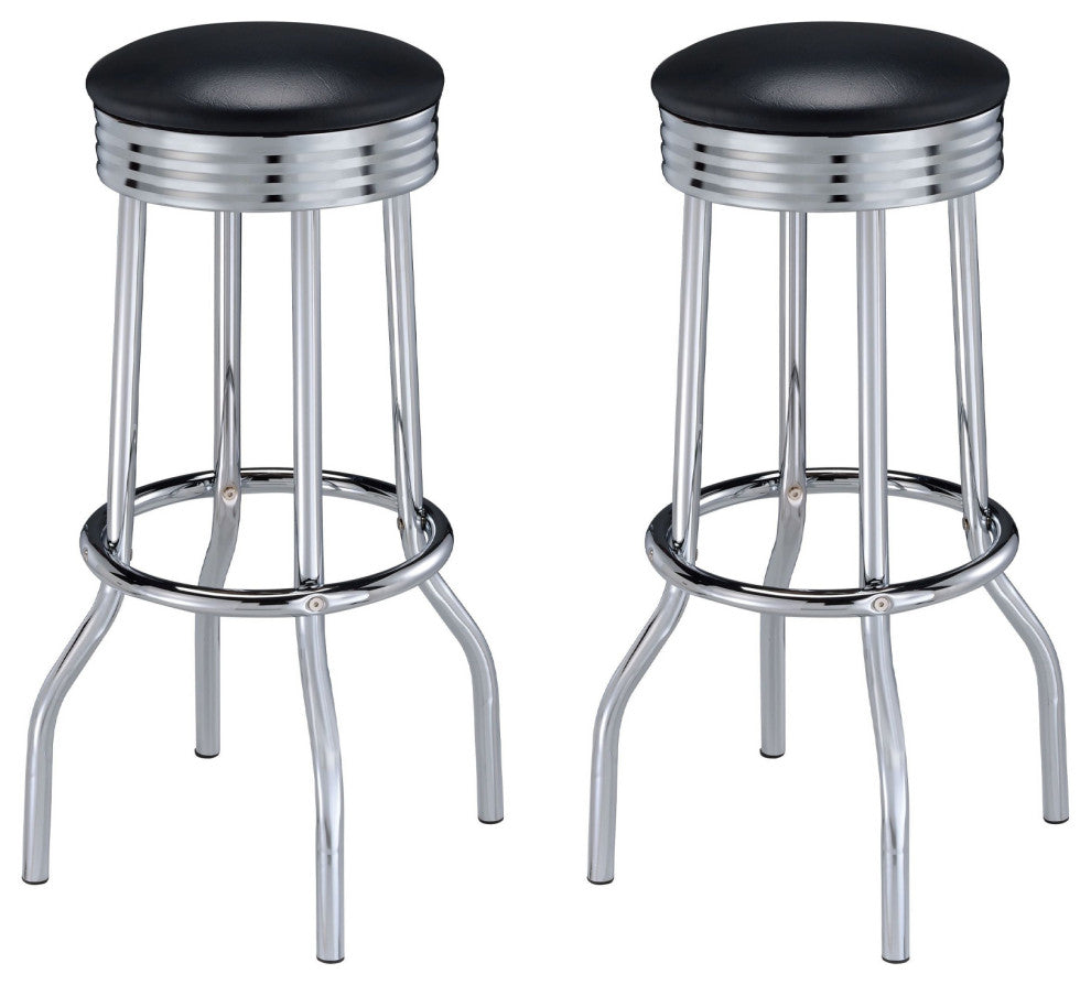 Retro Chrome Swivel Soda Fountain Bar Stools, Set of 2, Black