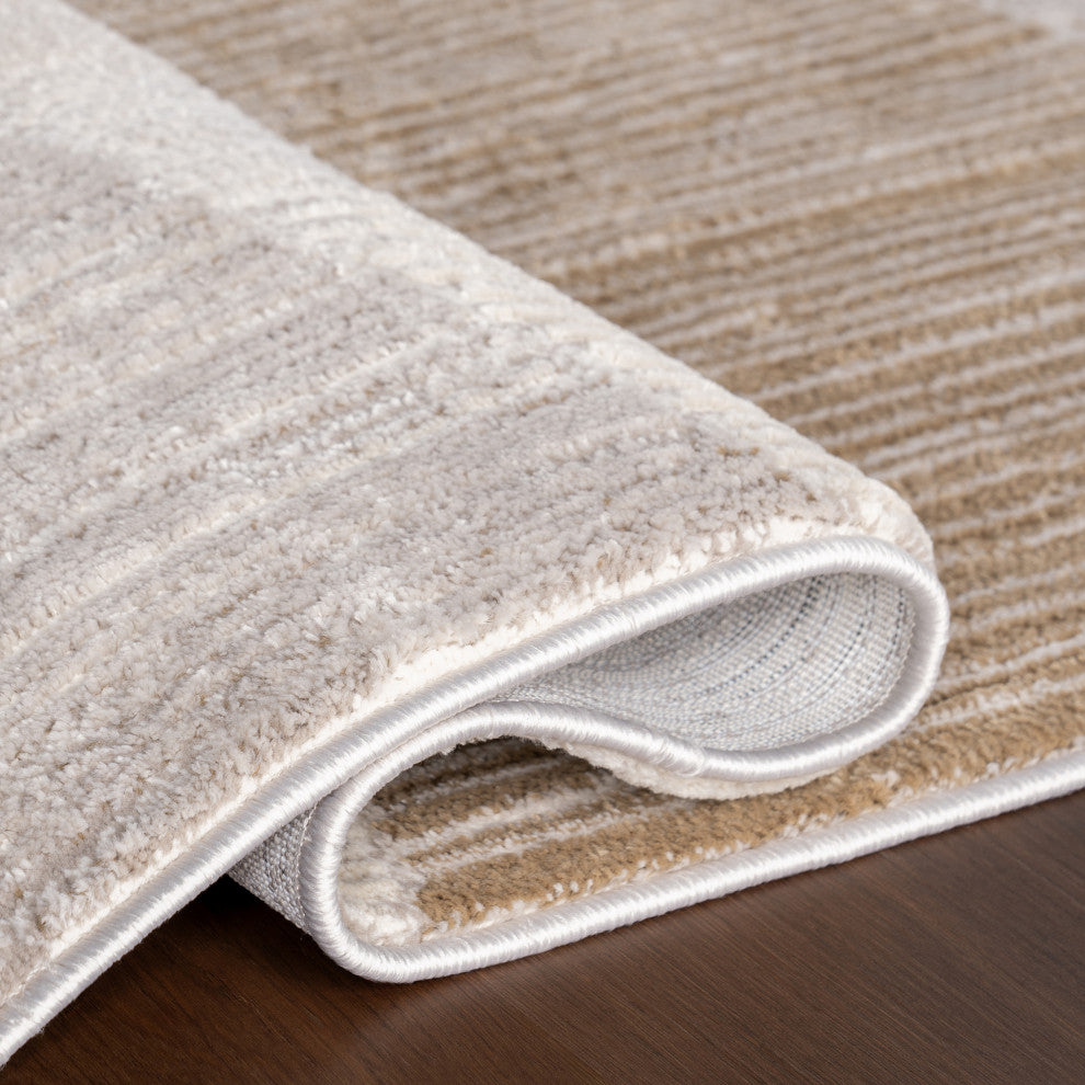 Chita Abstract Machine Washable Area Rug, Beige 6''7"x9''