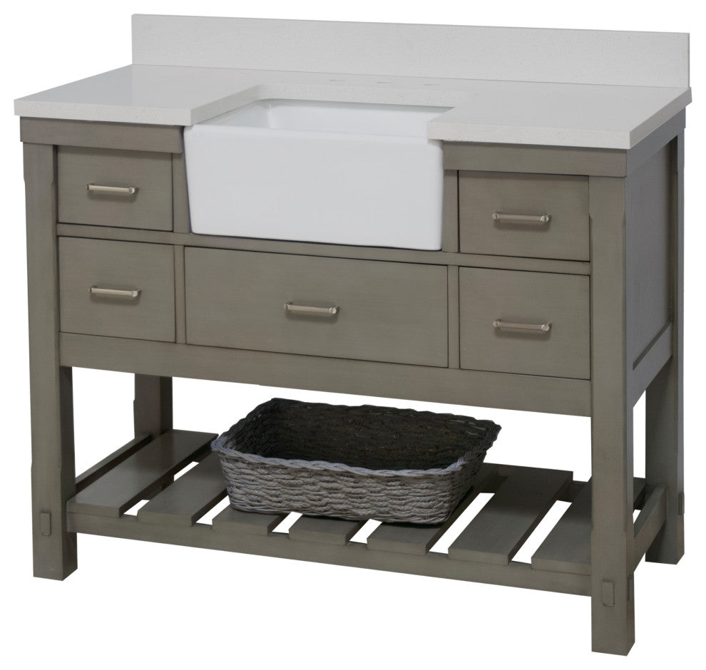 Charlotte 48" Bathroom Vanity, Weathered Gray, Quartz