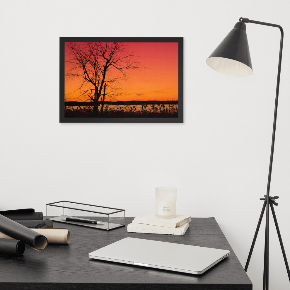 Burning Skies Rural Landscape Framed Photo Paper Wall Art Print, Black, 12" X 18"