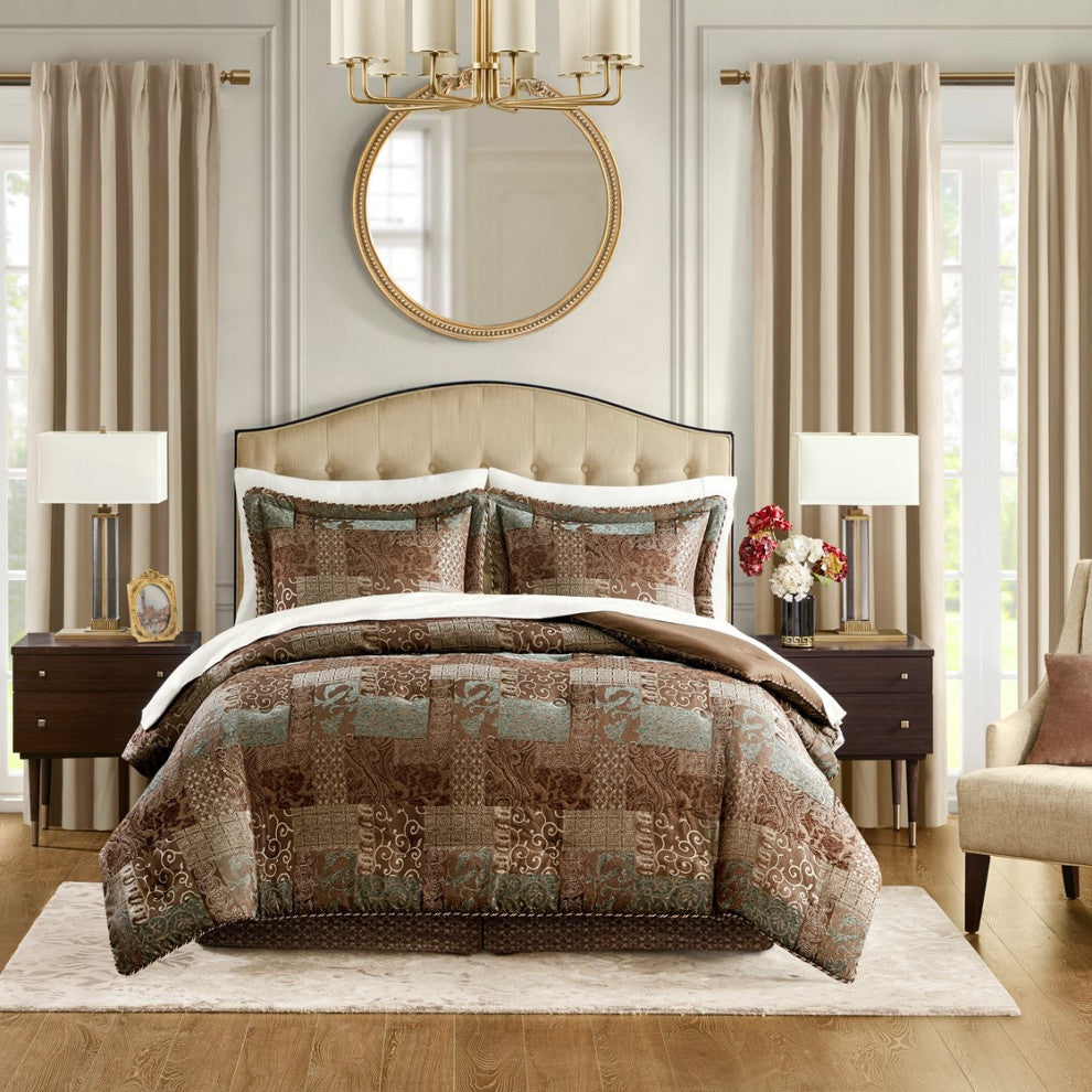 Croscill Galleria Traditional Patchwork 4-Piece Comforter Set, Brown, King