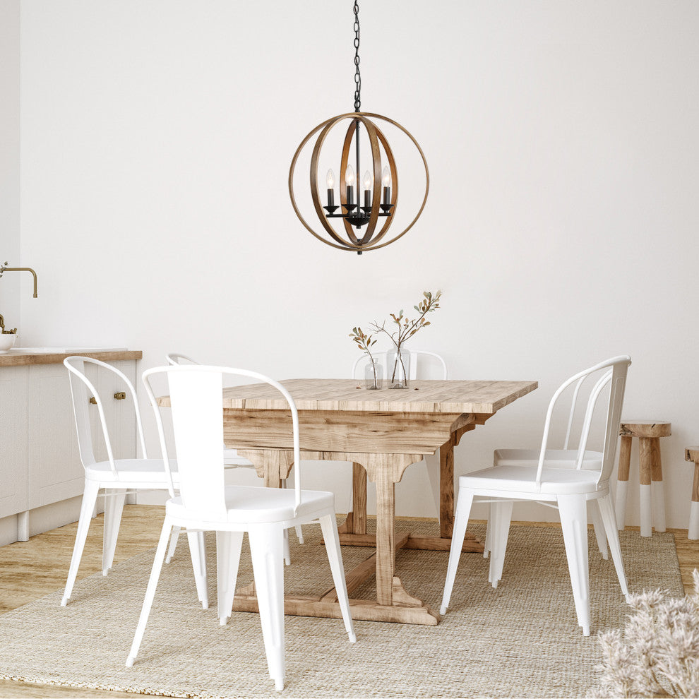 LNC Farmhouse Amtique Globe Brown Wood Chandelier for Kitchen Island, 4 Lights