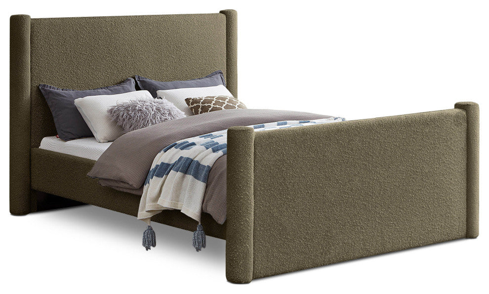 Elias Upholstered Bed, Green, Full, Boucle Fabric