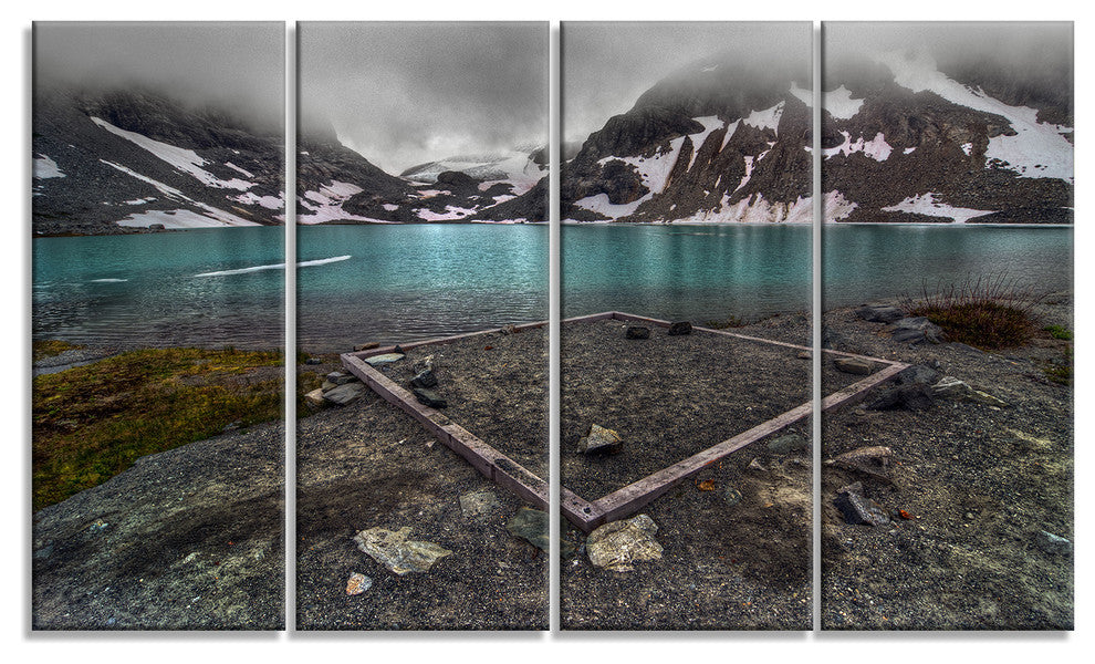 Mountain Lake and Cloudy Sky, Landscape Canvas Print, 48"x28", 4 Panels