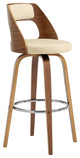 26" Retro Mod Cream Faux Leather and Walnut Swivel Counter Stool