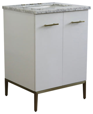 25" Single Sink Vanity, White Finish With White Carrara Marble