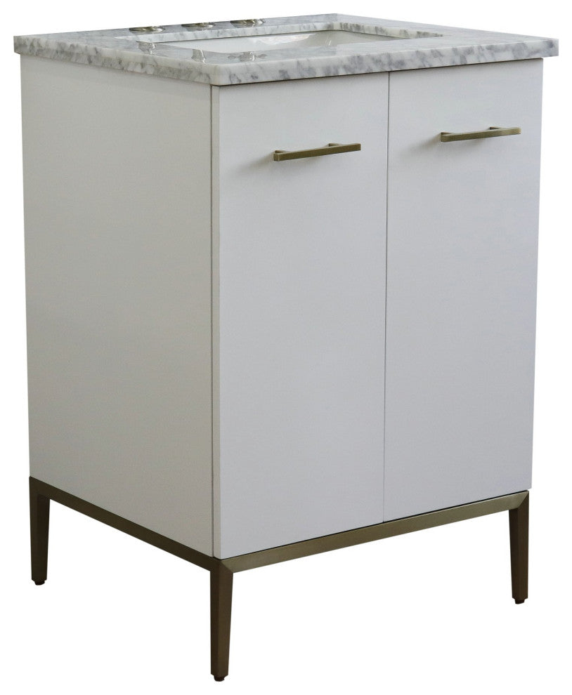 25" Single Sink Vanity, White Finish With White Carrara Marble