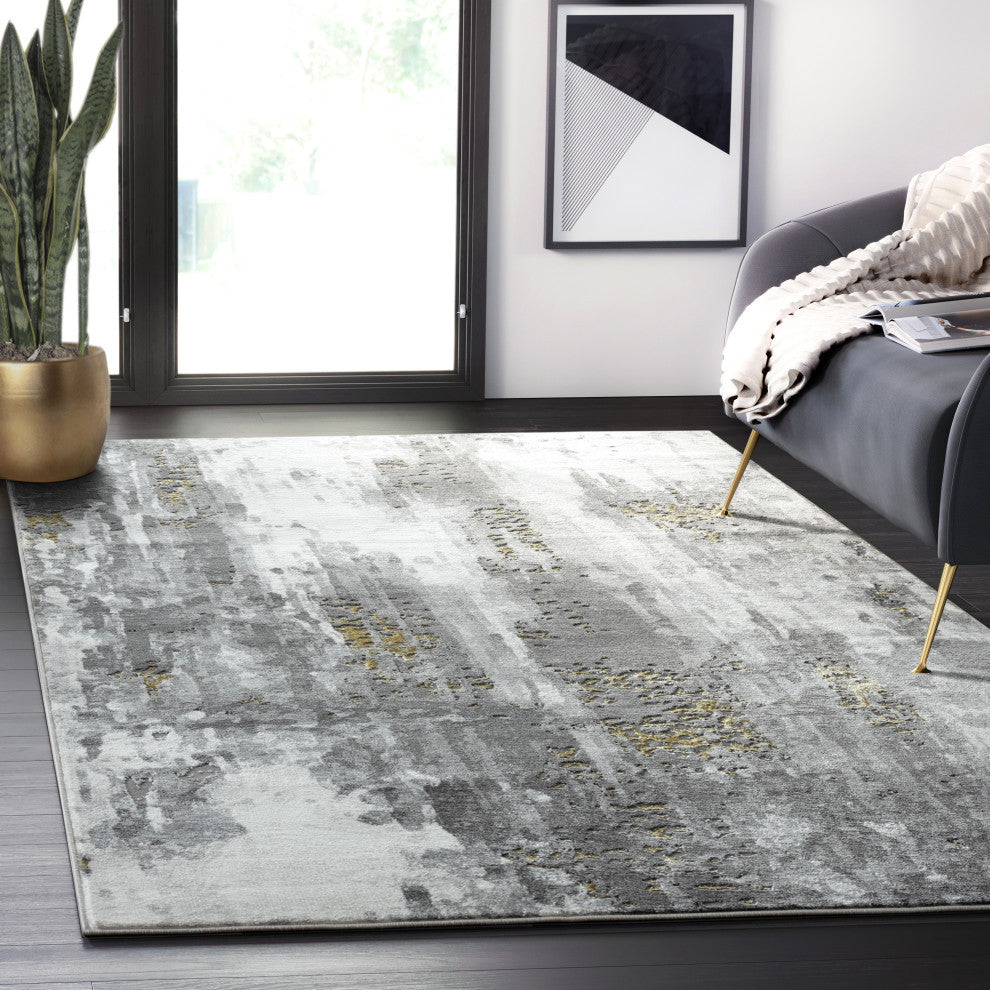 Abani Luna LUN100A Contemporary Gold and Grey Abstract Area Rug