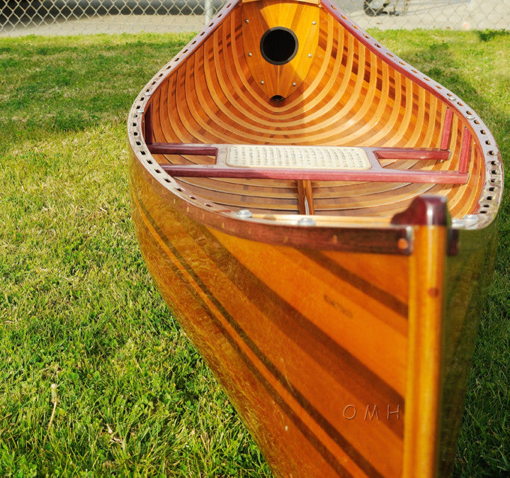 Wooden Display Canoe With Ribs Curved Bow 10', Natural Glossy Wood