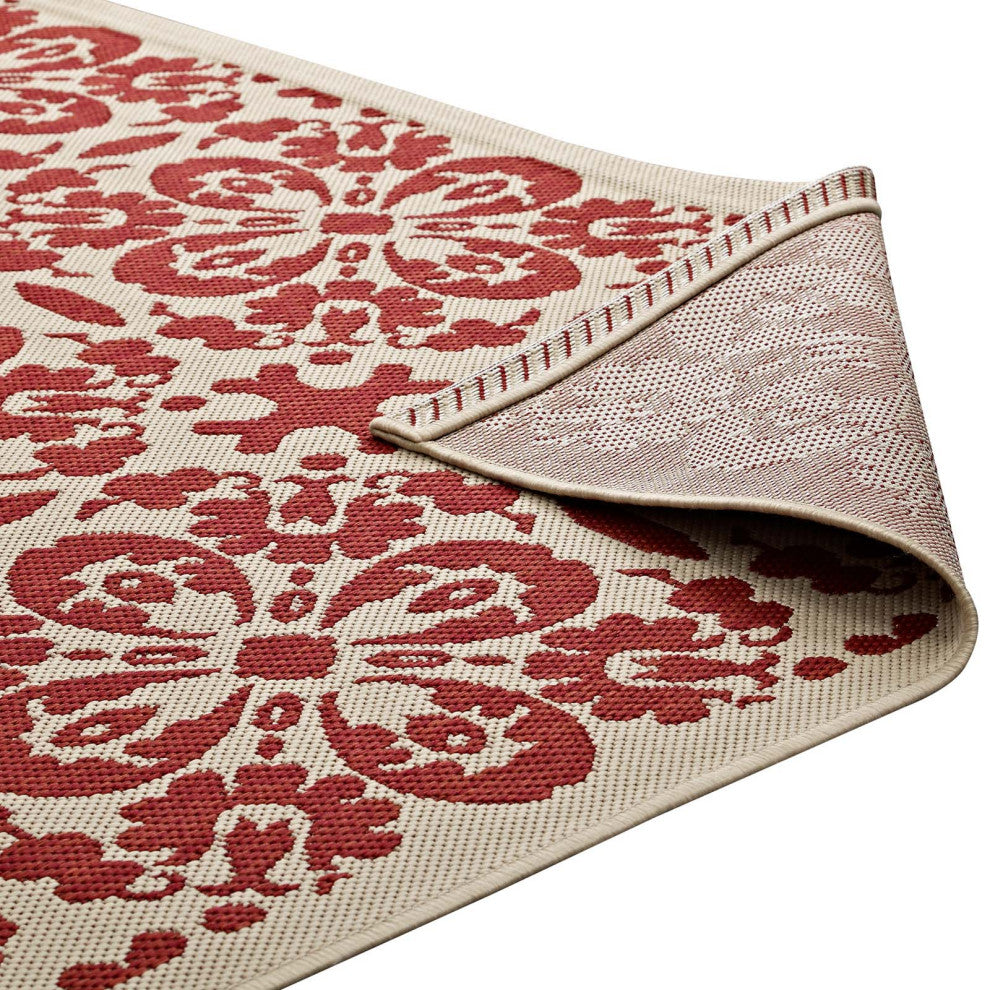 Ariana Vintage Floral Trellis 9x12 Indoor and Outdoor Area Rug, Red and Beige