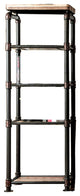 Metal and Wood Pier Cabinet With 4-Tier Shelf, Antique Black and Natural Tone