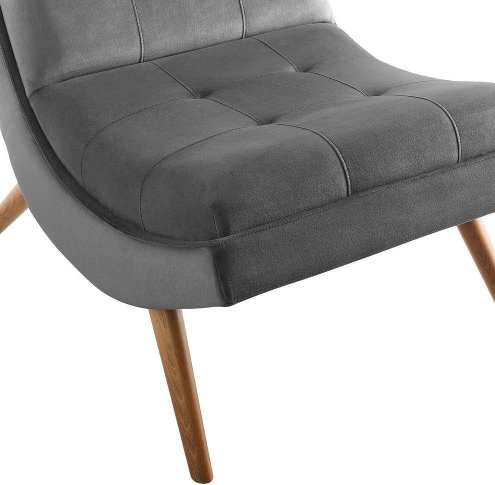 Ramp Upholstered Performance Velvet Lounge Chair and Ottoman Set Gray