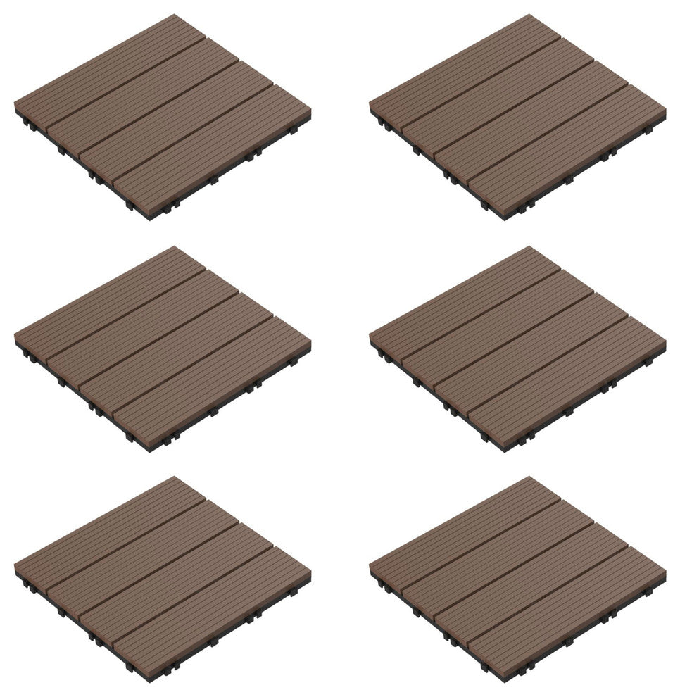 Pure Garden Set of 6 Interlocking Brown Slat Patio Tiles