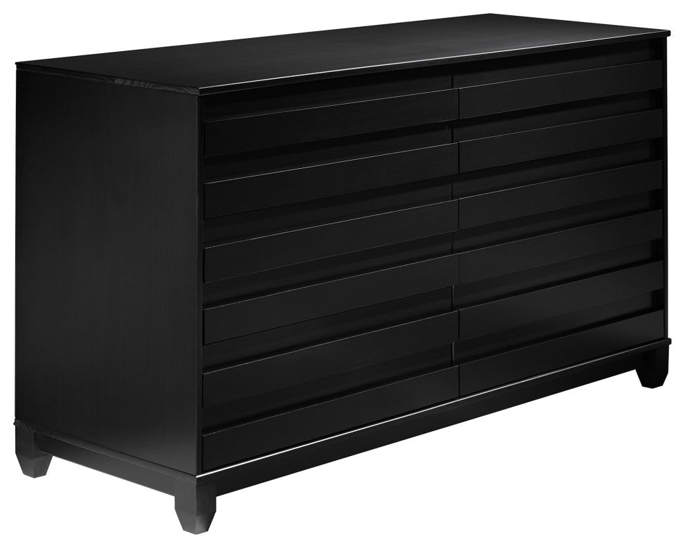 Modern Grooved Panel 6 Drawer Wood Dresser "“ Black