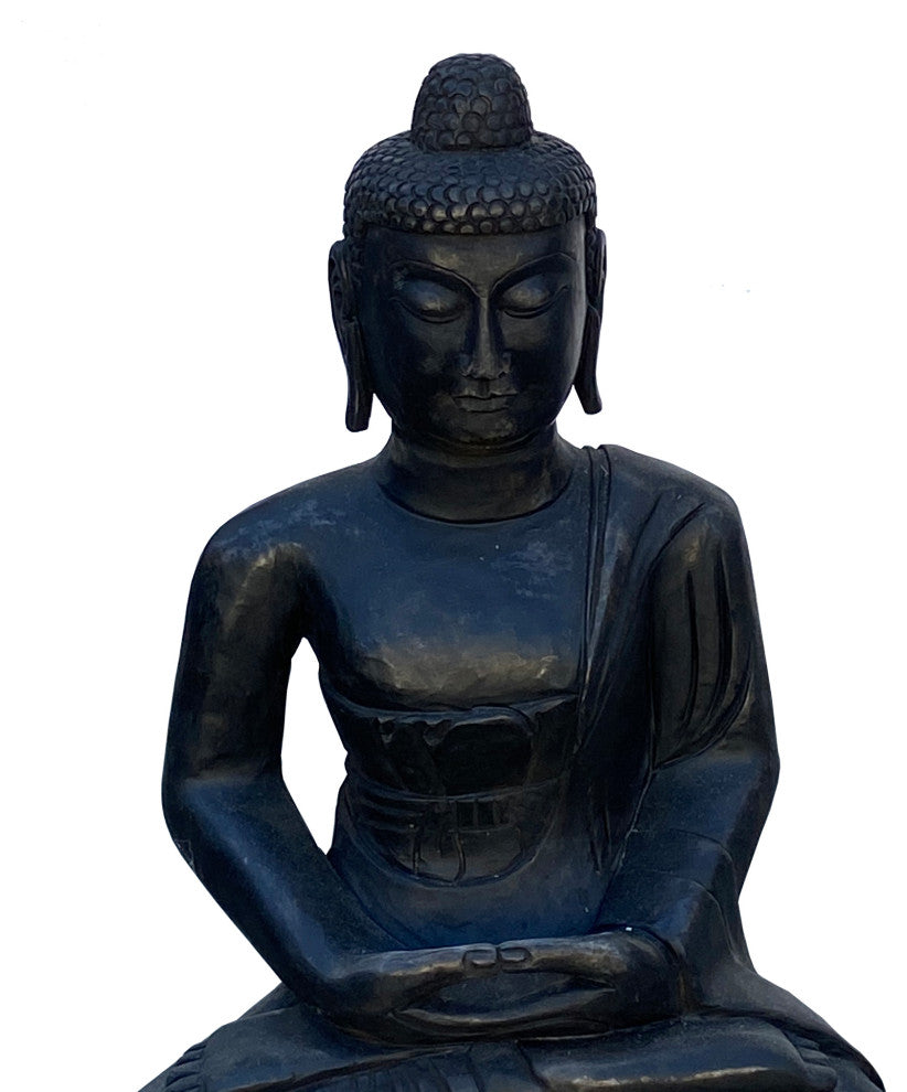 Chinese Black Color Stone Carved Sitting Buddha Amitabha Shakyamuni Statue cs596