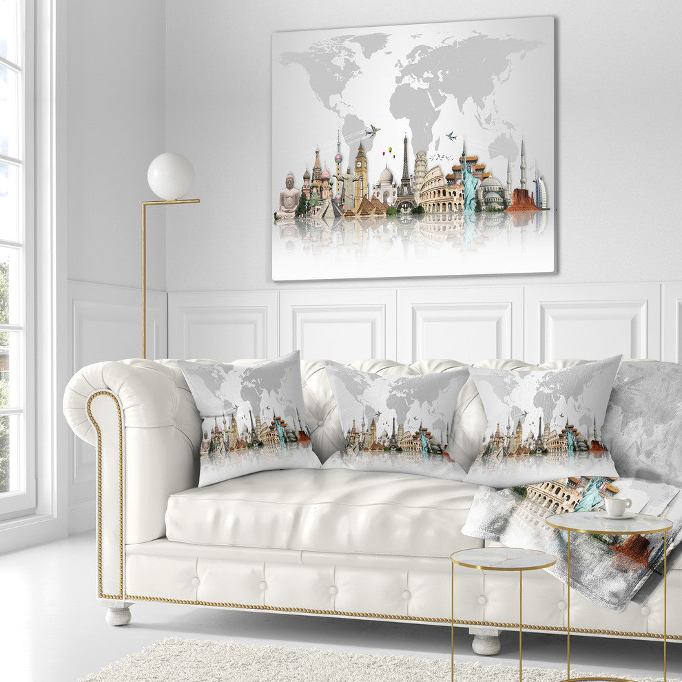 Famous Monuments Across World Throw Pillow, 16"x16"