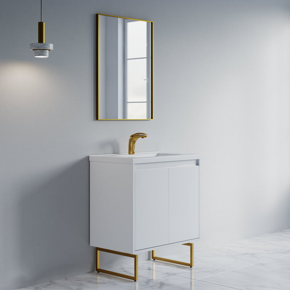 Dello 30" Single Bathroom Vanity Set With Rectangle Legs, White