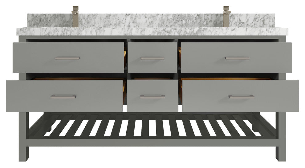 Parker 72 Double Sink Bath Vanity in Elephant Skin Gray  2" Carrara Marble