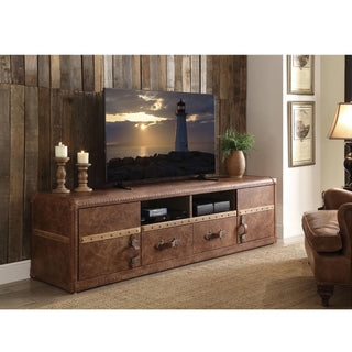 TV Stand, Retro Brown Top Grain Leather