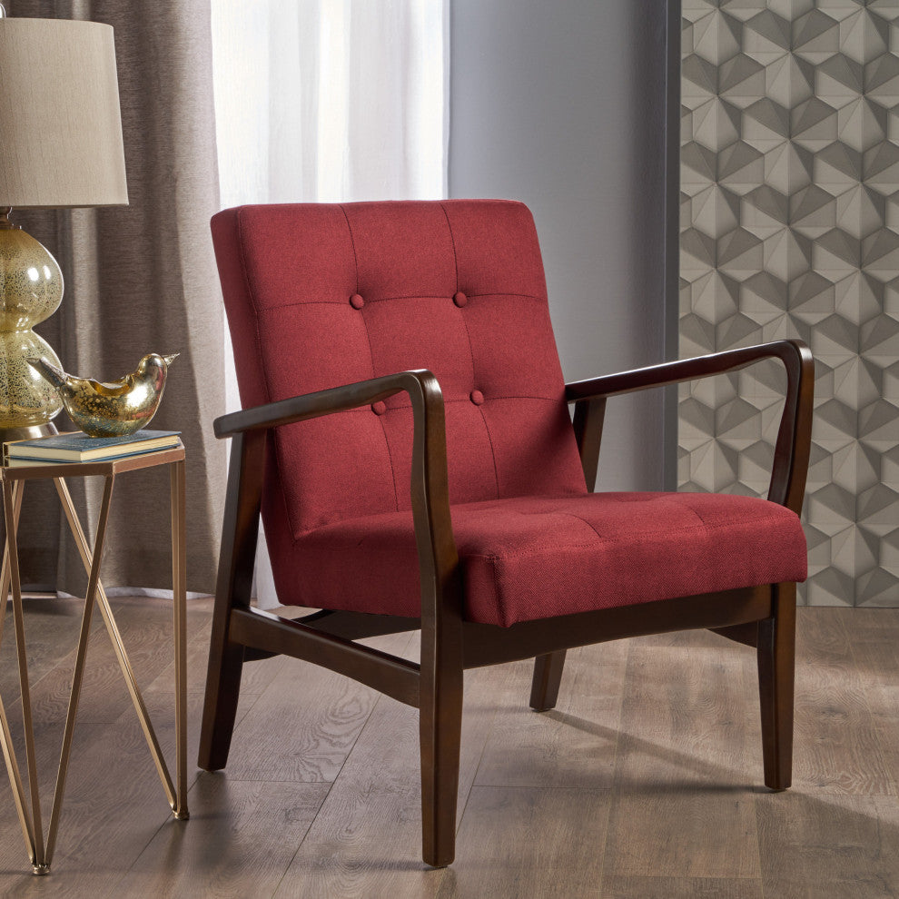 GDF Studio Gunther French-Style Fabric Club Chair, Red/Espresso