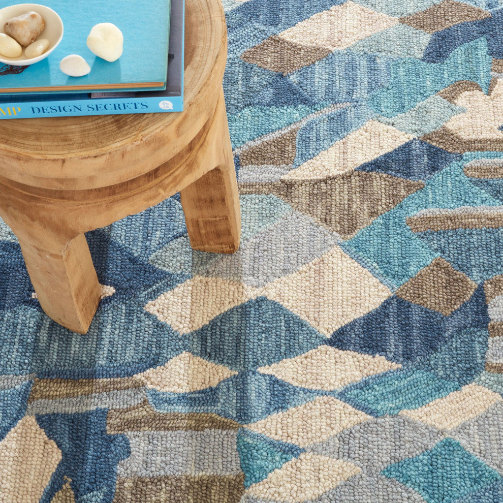 Kit Kemp Rugs Kit Kemp x Dash & Albert Deer Leap Blue Hand Hooked Wool Rug, Blue, 2'