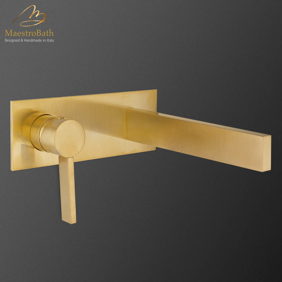 Caso Luxury Wall-Mounted Faucet, Brushed Gold, Without pop-up drain