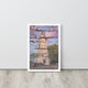 Faux Wood Texture Marblehead Lighthouse at Sunset Framed Photo Wall Art Print, White, 12" X 18"