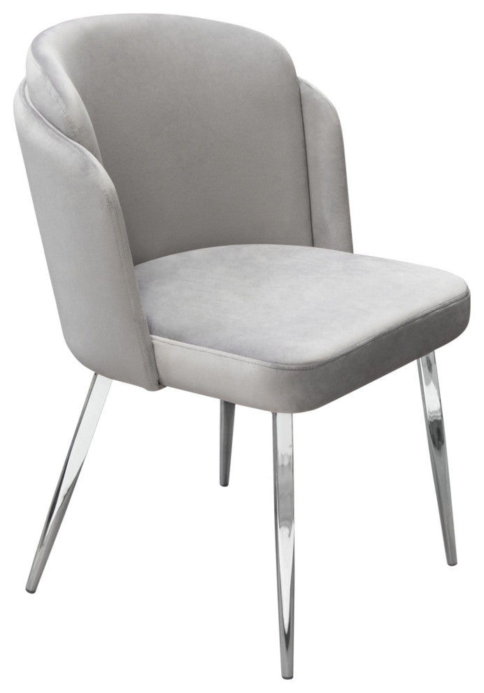 Grace 2 Dining Chairs With Chrome Legs, Gray Velvet