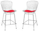 Mid Century Modern Chrome Wire Counter Stool, Set of 2, Red