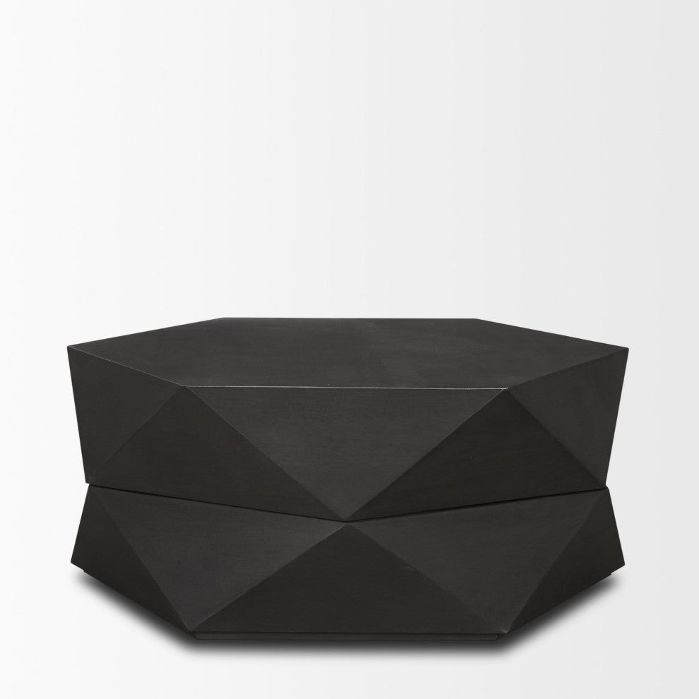 Arreto Hexagonal Hinged Solid Wood Top and Base Coffee Table