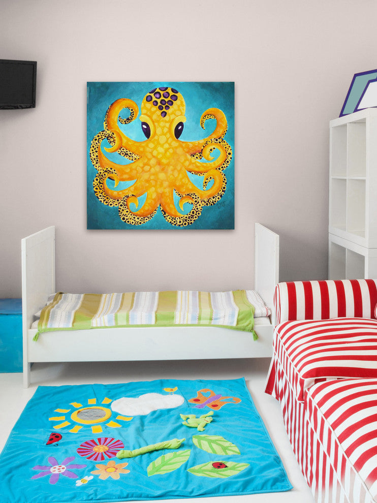 Marmont Hill, "Yellow Octopus" by Nicola Joyner Painting Wrapped Canvas, 18x18