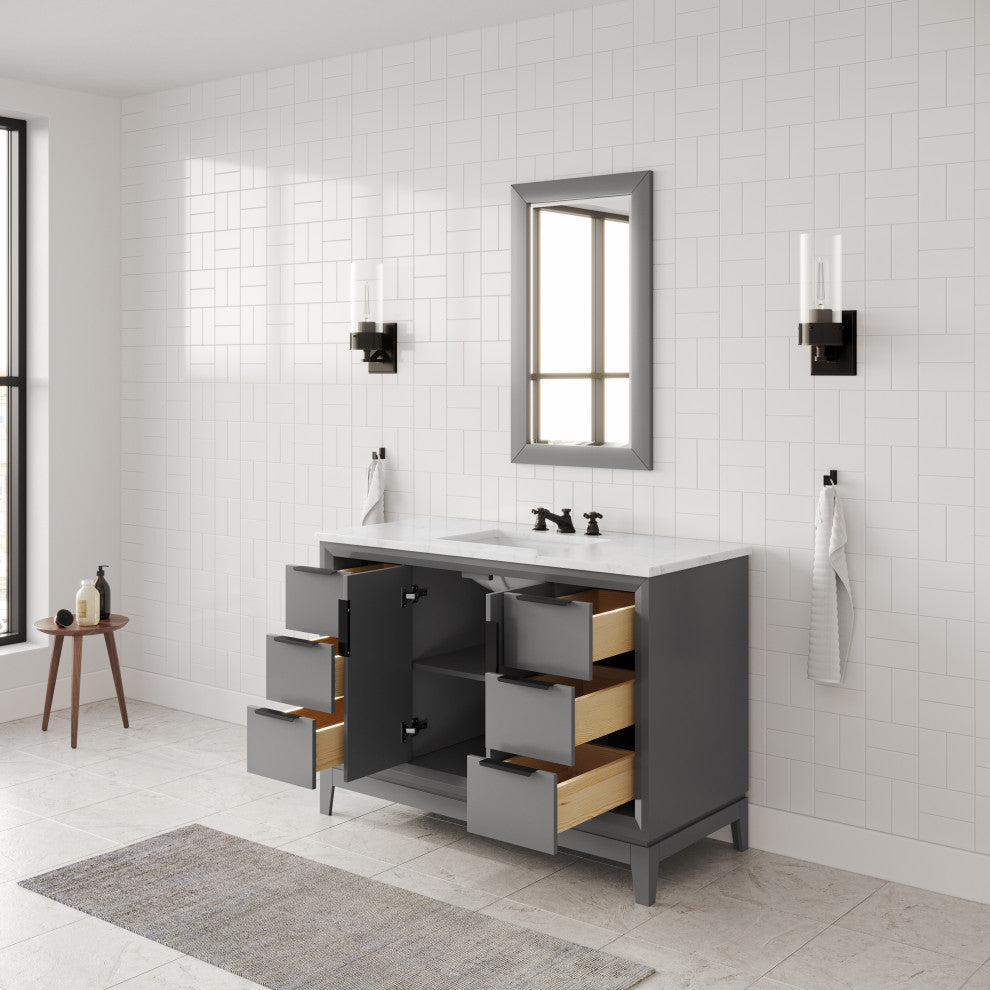 Elizabeth 48" Single Sink Carrara White Marble Vanity, Cashmere Gray