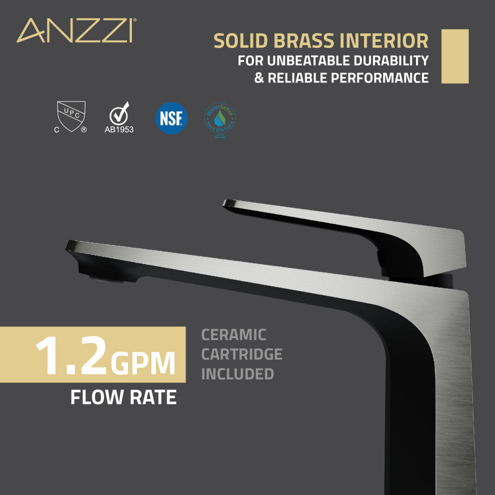 1-Handle Bathroom Vessel Sink Faucet, Matte Black and Brushed Nickel