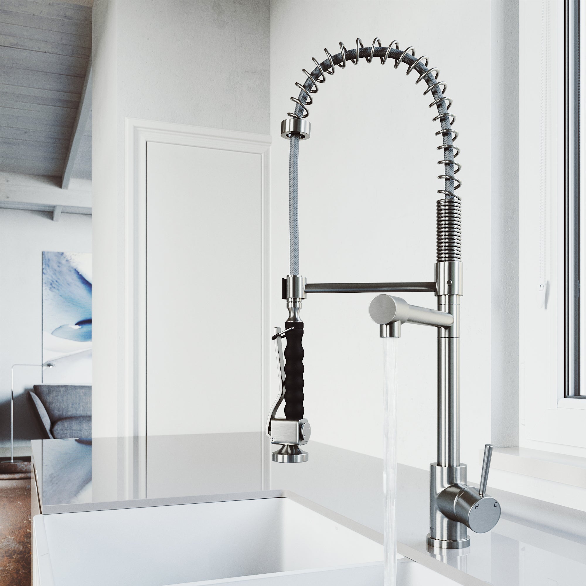 VIGO Zurich 27" H Single Handle Pull-Down Sprayer Kitchen Faucet, Stainless Steel, Without Extras