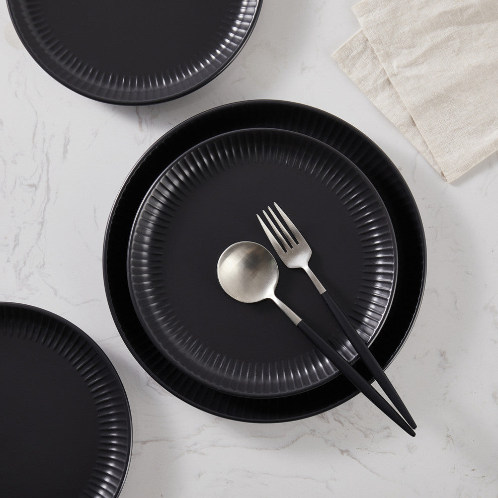 Stone Lain Logan Stoneware 24 Piece Dinnerware Set, Black