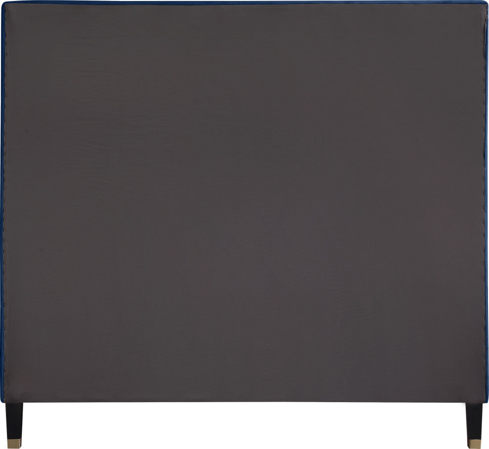 Harlie Velvet Upholstered Bed, Navy, Full