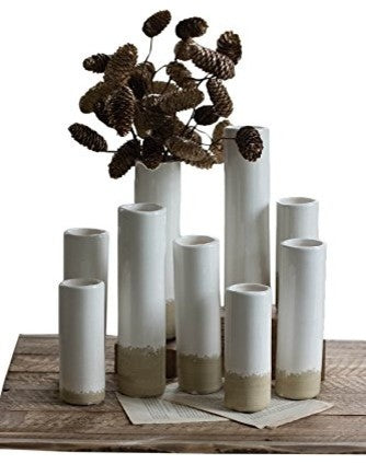 Set of 9 White Ceramic Cylinder Bud Vases