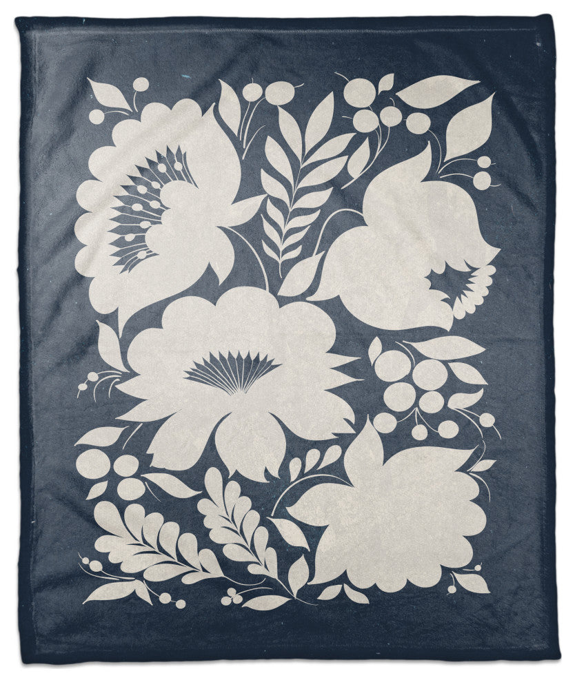 Indigo Flower Print 50x60 Coral Fleece Blanket