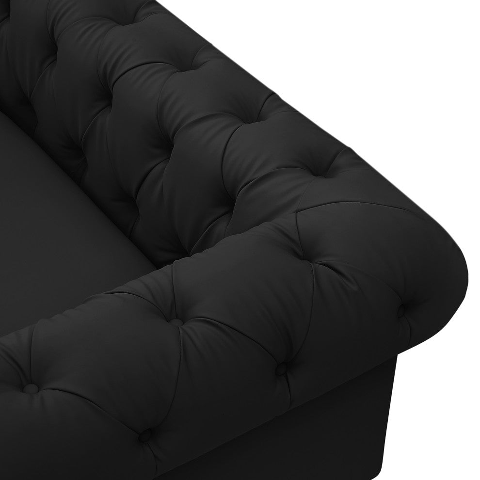Nicole Miller Geraldine Sofa Button Tufted, 3 Seat, Black Leather PU